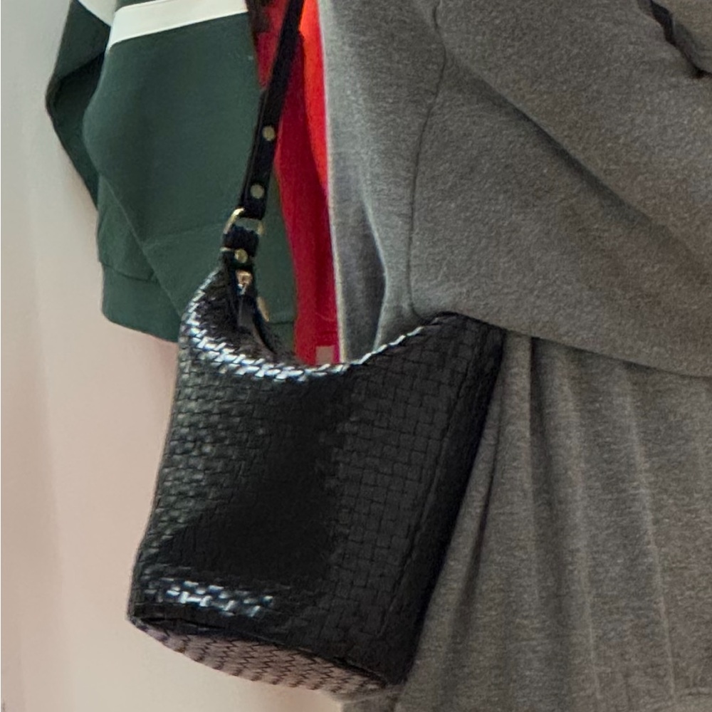 Clare V Black Woven Leather Petit Jeanne
